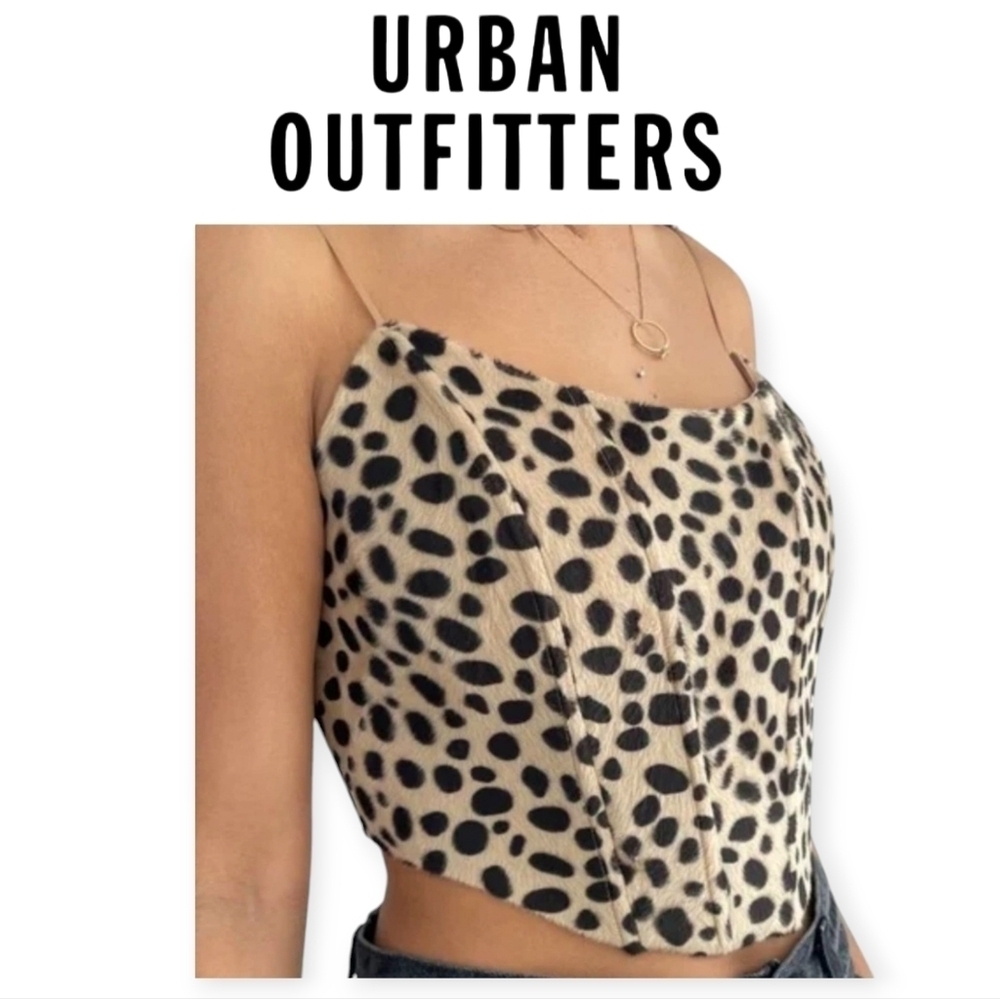 Urban Outfitters Corset Cami Leopard Print Faux Fur Y2K Going Out Top Large NWT